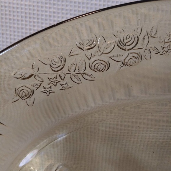 Depression Era Federal 12 inch Oval Amber Glass Platter in Sharon (Cabbage Rose) - Picture 8 of 16